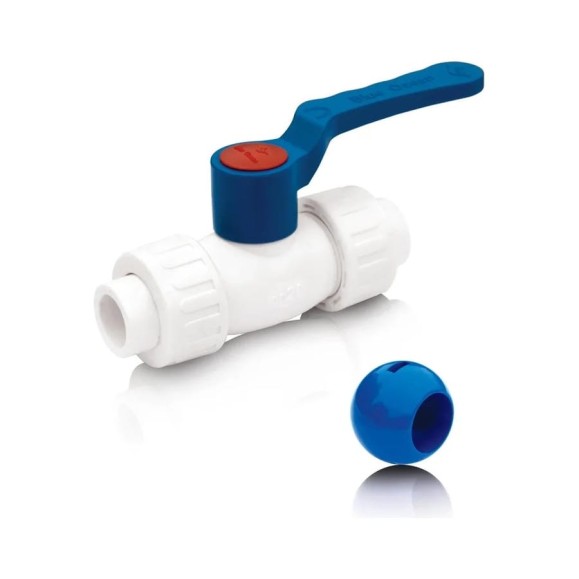 Кран шаровой Blue Ocean полипропиленовый (шар ABS) с 2 сгонами ХВС - 25 PPRF/BVUA-CW/PPR(W)-25