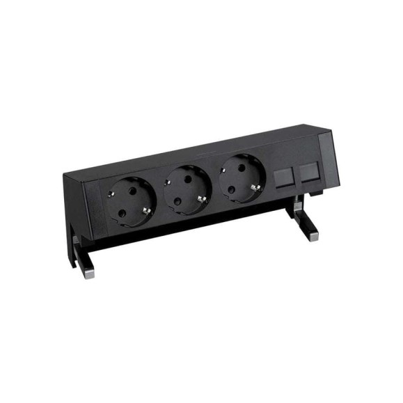 Настольный 4-модульный розеточный блок Simon, 3х2PE, 2хRJ45, черный, S400 42403020-138