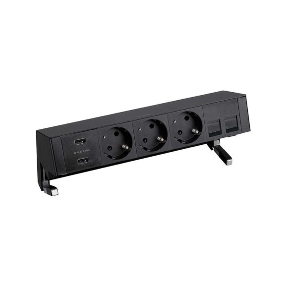 Настольный 5-модульный розеточный блок Simon, 3x2PE, 2xUSB з/у, 2хRJ45, черный, S400 42523020-138