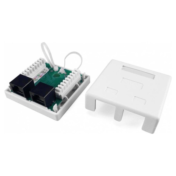 Компьютерная розетка Hyperline, SB1-2-8P8C-C6-WH RJ-45 8P8C, категория 6, двойная, внешняя 430235