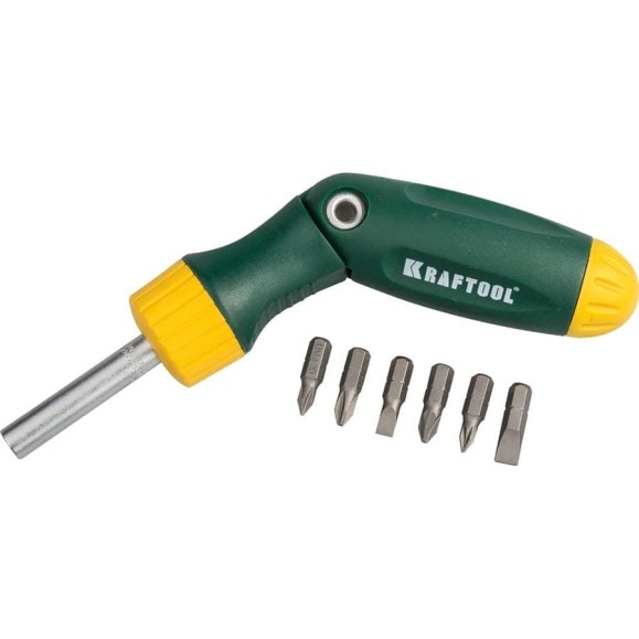 Реверсивно-рычажная отвертка с битами BIT-LOCK KRAFTOOL 26150-H7