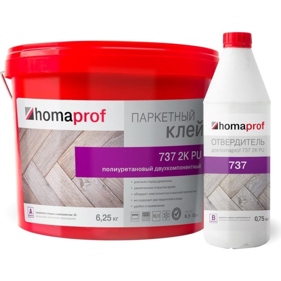 Клей Homakoll 737 2K PU, 6.25+0.75 кг, морозостойкий, 800-1500 г/м2, 7 кг 115326