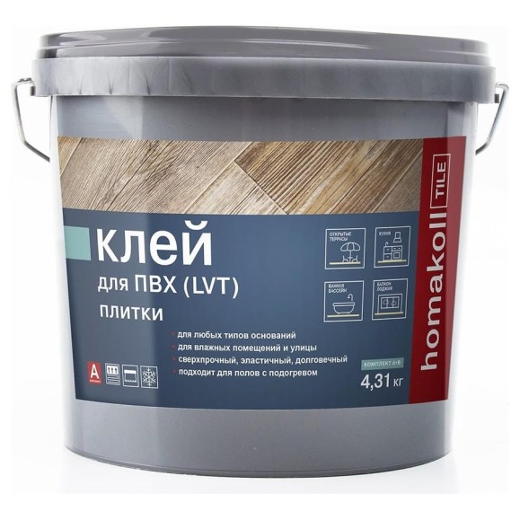 Влагостойкий клей для ПВХ и LVT плитки Homakoll Tile 2K PU, 4.31 кг 467629