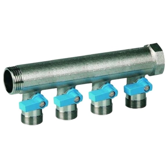 Коллектор с синими шаровыми кранами HENCO 3/4"НР под евроконус, 3/4"-4xEK14,16,18,20 VB050504-BLAUW Коллектор с синими шаровыми кранами HENCO 3/4"НР под евроконус, 3/4"-4xEK14,16,18,20 VB050504-BLAUW
