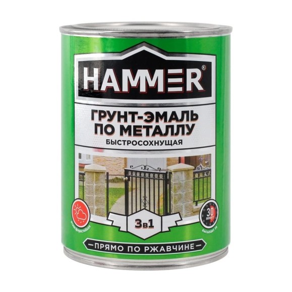 Грунт-эмаль по металлу HAMMER 3в1 б/с черная 0,9 кг ЭК000116572