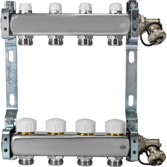 Коллекторная группа из нержавеющей стали COLSYS 805R 4 выхода, с отсечными, термостатическими и дренажными клапанами 1805R22504 Коллекторная группа из нержавеющей стали COLSYS 805R 4 выхода, с отсечными, термостатическими и дренажными клапанами 1805R22504