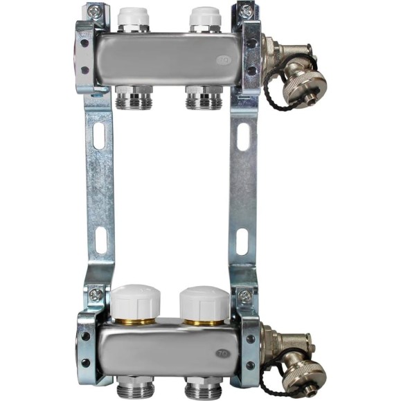 Коллекторная группа из нержавеющей стали COLSYS 805R 2 выхода, с отсечными, термостатическими и дренажными клапанами 1805R22502 Коллекторная группа из нержавеющей стали COLSYS 805R 2 выхода, с отсечными, термостатическими и дренажными клапанами 1805R22502