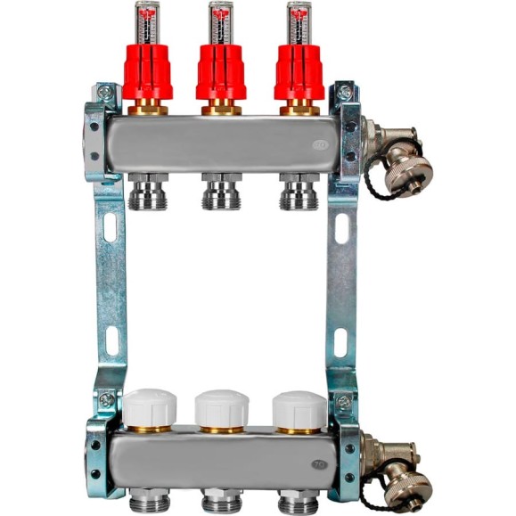 Коллекторная группа из нержавеющей стали COLSYS 804R 3 выхода, с расходомерами, термостатическими и дренажными клапанами 1804R22503