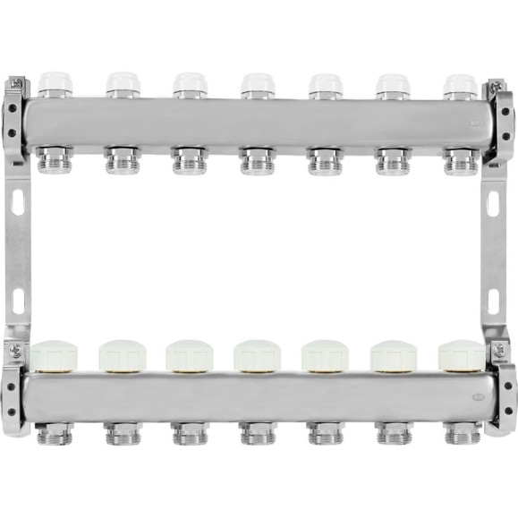 Коллекторная группа из нержавеющей стали COLSYS 805 7 выходов, с отсечными и термостатическими клапанами 180522507 Коллекторная группа из нержавеющей стали COLSYS 805 7 выходов, с отсечными и термостатическими клапанами 180522507