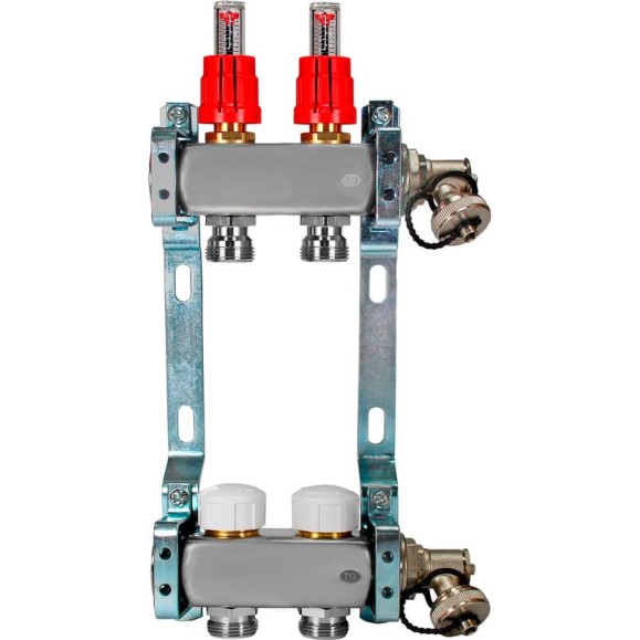 Коллекторная группа из нержавеющей стали COLSYS 804R 2 выхода, с расходомерами, термостатическими и дренажными клапанами 1804R22502