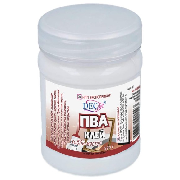 Клей ПВА DecArt ХОББИ-МАСТЕР 270 гр. 12-250-001
