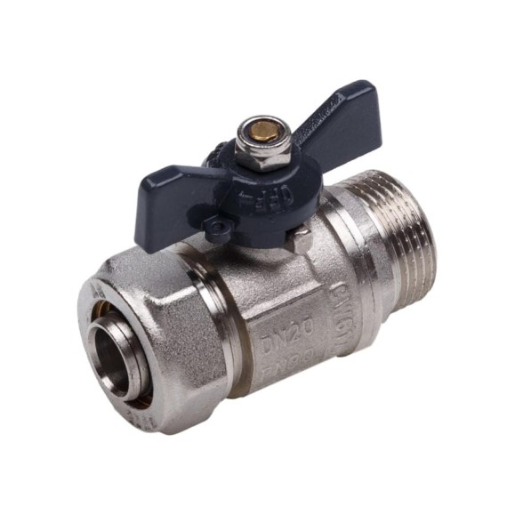 Кран шаровой AQUALINK для МП труб нар 1/2 x16 B бабочка 00876