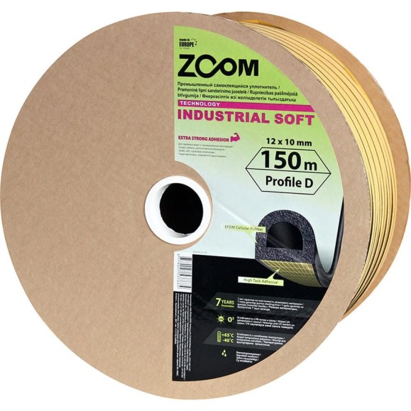 Промышленный уплотнитель ZOOM D, SOFT, 12мм x10 мм, 150 м, черный 02-2-5-101 Промышленный уплотнитель ZOOM D, SOFT, 12мм x10 мм, 150 м, черный 02-2-5-101