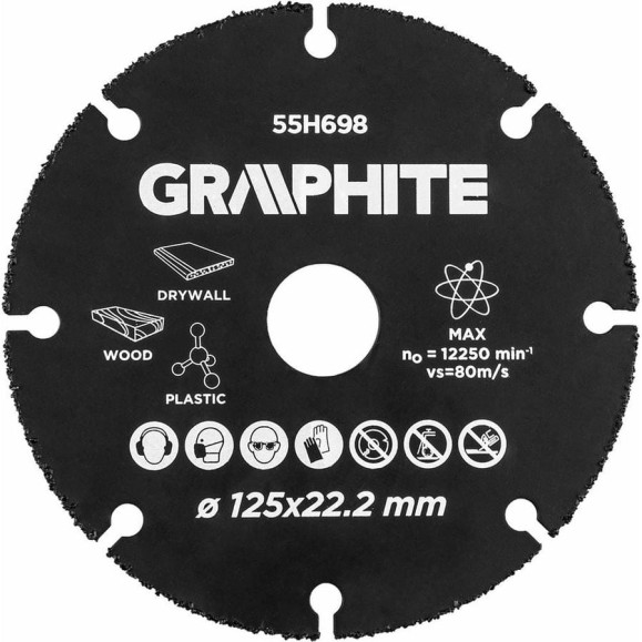 Диск режущий для дерева и пластика (125х22.2 мм; HM) GRAPHITE 55H698 Диск режущий для дерева и пластика (125х22.2 мм; HM) GRAPHITE 55H698