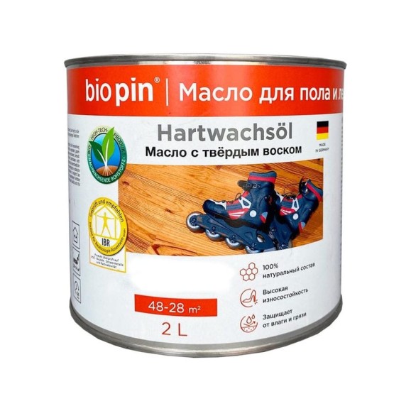 Масло для пола с твердым воском BIO PIN 1910 Hartwachsol в цвете прозрачный темно-янтарный 2 л 19105F101