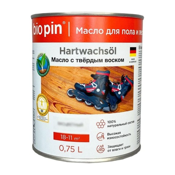 Масло для пола с твердым воском BIO PIN 1910 Hartwachsol в цвете Прозрачный коричневый 0.75 л 19101F103