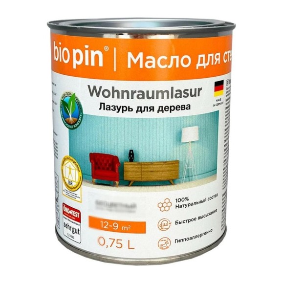 Лазурь для стен BIO PIN 2150 Wohnraumlasur в цвете прозрачный желто-бежевый 0,75 л 21501H101 Лазурь для стен BIO PIN 2150 Wohnraumlasur в цвете прозрачный желто-бежевый 0,75 л 21501H101