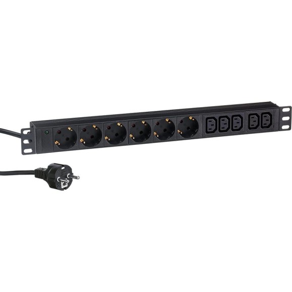 Блок розеток ExeGate ServerPro PDU-19H011 Al-5C136S-EU2.5CU, 19, 1U, алюминий, 5C13, 6Sch, евро, 2.5м 280869