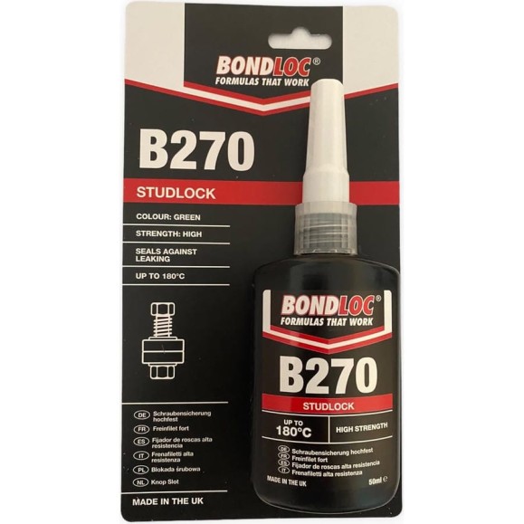 Резьбовой фиксатор высокой прочности Bondloc B270 блистер, 50 мл B270C50ML Резьбовой фиксатор высокой прочности Bondloc B270 блистер, 50 мл B270C50ML