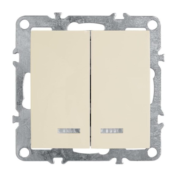 2-клавишный выключатель STEKKER с индикатором, механизм, PSW10-9102-02, 250В, 10А, серия Эрна, слоновая кость 39321