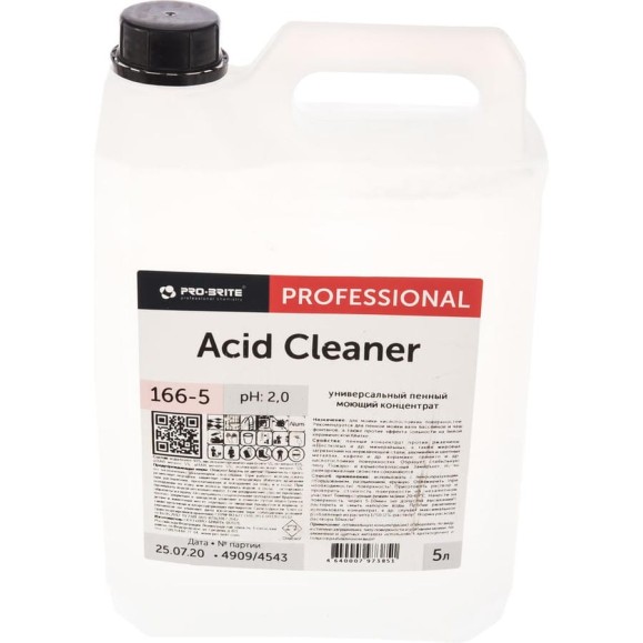 Универсальное моющее средство PRO-BRITE ACID CLEANER 5 л, кислотное, пенное, концентрат 166-5 605289
