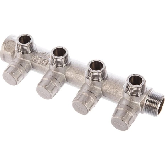 Коллектор запорный FAR 3/4" с 4 отв. 1/2" НР, плоск.присоед. FK 3873 3412TP Коллектор запорный FAR 3/4" с 4 отв. 1/2" НР, плоск.присоед. FK 3873 3412TP