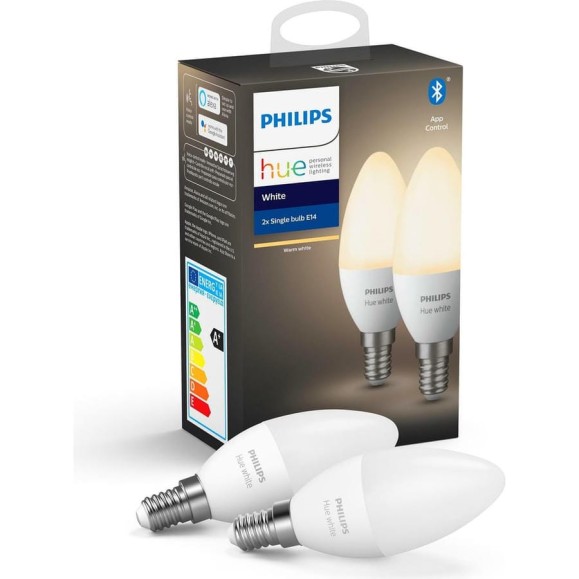 Лампа Philips Hue свечка, белая, с цоколем E14, 5.5W, B39, EU, 2P 929002039904
