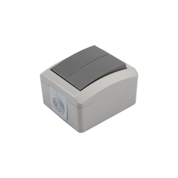 Двухклавишный выключатель KRANZ индастриал, IP54, о/у, серый KR-78-0609 Двухклавишный выключатель KRANZ индастриал, IP54, о/у, серый KR-78-0609