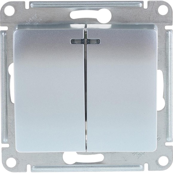 2-клавишный выключатель Systeme Electric (Schneider Electric) GLOSSA с подсветкой, сх.5а, 10АХ, алюминий GSL000353 2-клавишный выключатель Systeme Electric (Schneider Electric) GLOSSA с подсветкой, сх.5а, 10АХ, алюминий GSL000353