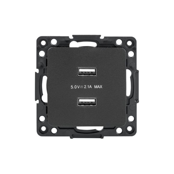 Механизм розетки EKF Стокгольм, USB, 2-местная, 2,1А, черный, PROxima EZR16-028-10-2USB