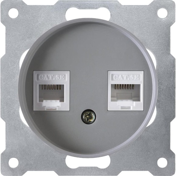 Двойная компьютерная розетка OneKeyElectro RJ45 кат.5e, цвет серый 1E20901302 2172807