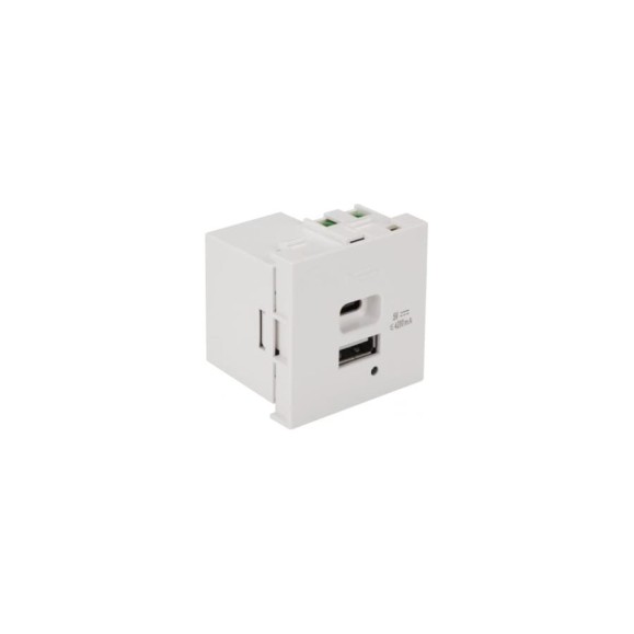 Модуль LANMASTER USB-зарядки, 1 порт USB-C и 1 порт USB-A, 4.2A/5V, 45x45, белый LAN-EZ45x45-2UCA/4.2-WH