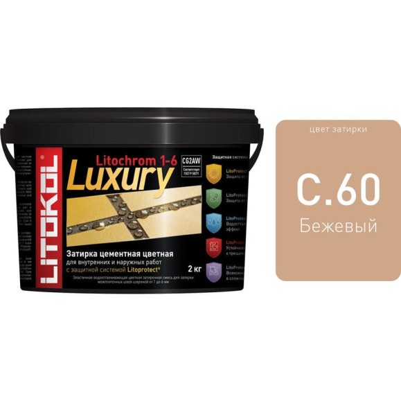Затирочная смесь LITOKOL LITOCHROM 1-6 LUXURY C.60, багама бежевый 2 кг bucket 354310003 Затирочная смесь LITOKOL LITOCHROM 1-6 LUXURY C.60, багама бежевый 2 кг bucket 354310003