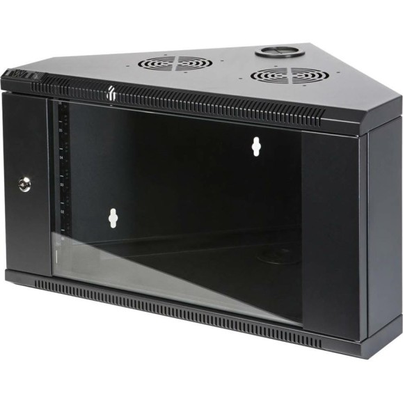 Настенный шкаф TWT угловой, 6U 600x430, стеклянная дверь, черный I CBWTG-6U-6x4-BK