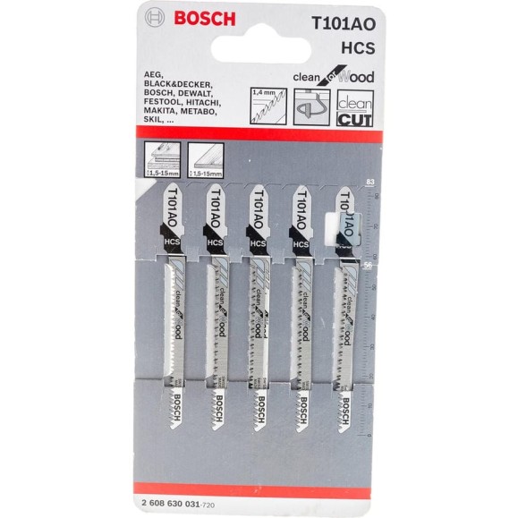 Пилки T101АО для лобзика 5 шт. (56 мм; HCS; чистый пропил) BOSCH 2.608.630.031