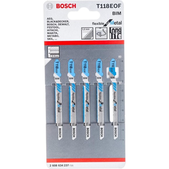Пилки для лобзика по металлу (57 мм; 5шт.) Т118EOF Bosch 2.608.634.237