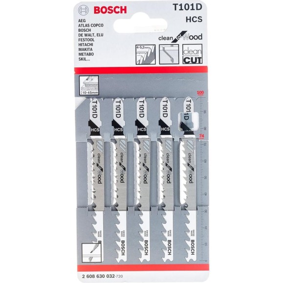 Пилка для лобзика по дереву (74 мм; 5 шт.) HCS T 101 D Bosch 2.608.630.032