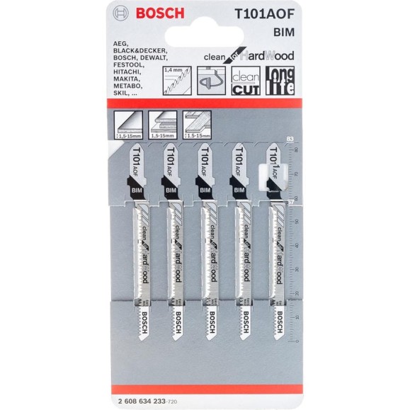Пилки T101AOF 5 шт. по дереву для лобзика Bosch 2.608.634.233