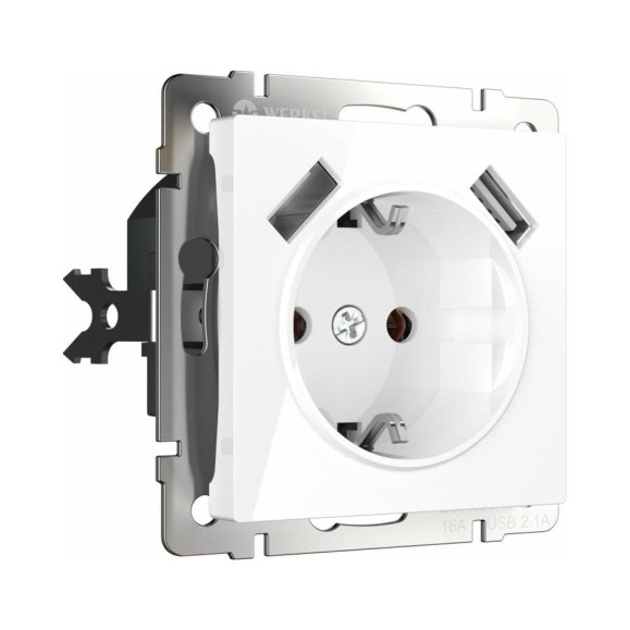 Розетка WERKEL W1171501 с заземлением, шторками и USBх2, белая a051141
