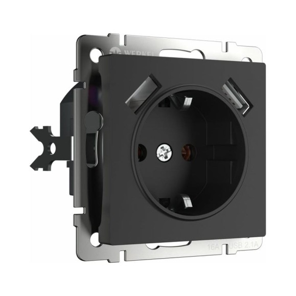 Розетка WERKEL W1171508 с заземлением, шторками и USBх2 черный матовый a051617