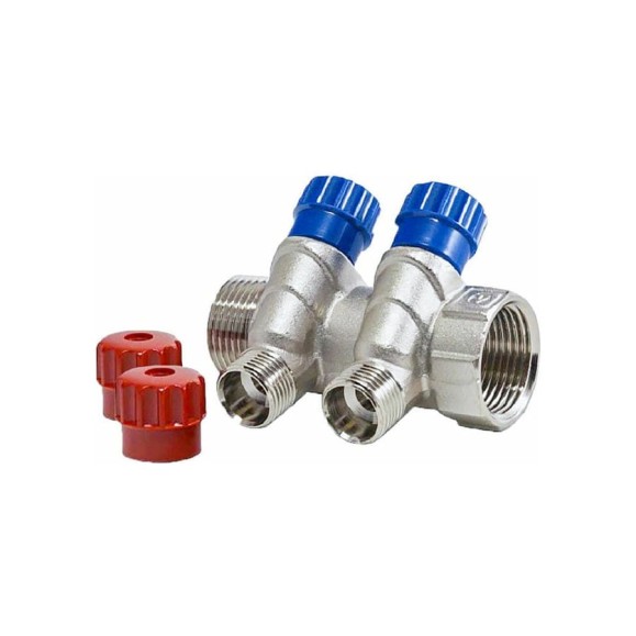 Коллектор с вентилем Valtec 2 выхода 3/4х 1/2 НР, никель VTc.560.N.0502 74965