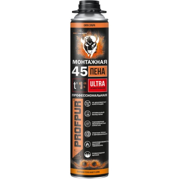 Профессиональная огнестойкая пена PROFPUR ULTRA 45 (750 мл; 910 г) 11605642 Профессиональная огнестойкая пена PROFPUR ULTRA 45 (750 мл; 910 г) 11605642