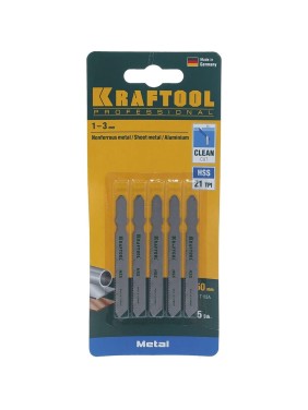 Пилки KRAFTOOL для эл/лобзика, HSS, по металлу, 1.5-2 мм, EU-хвост., шаг 1.2 мм, 50 мм, 5 шт 159551-1.2-S5
