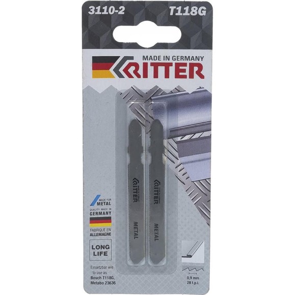 Пилки по стали Т118G (2 шт; 75х50 мм; шаг 0.9 мм; 28TPi; HSS) для лобзиков RITTER 3110-2