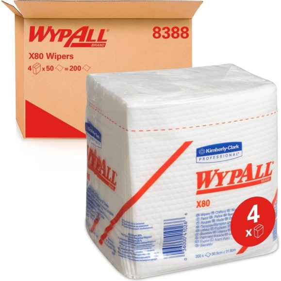 Протирочный материал Kimberly-Clark WypAll X80, сложенные в 1/4, белый 8388