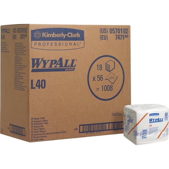 Протирочный материал Kimberly-Clark WypAll L40, сложение в 1/4, белый 7471