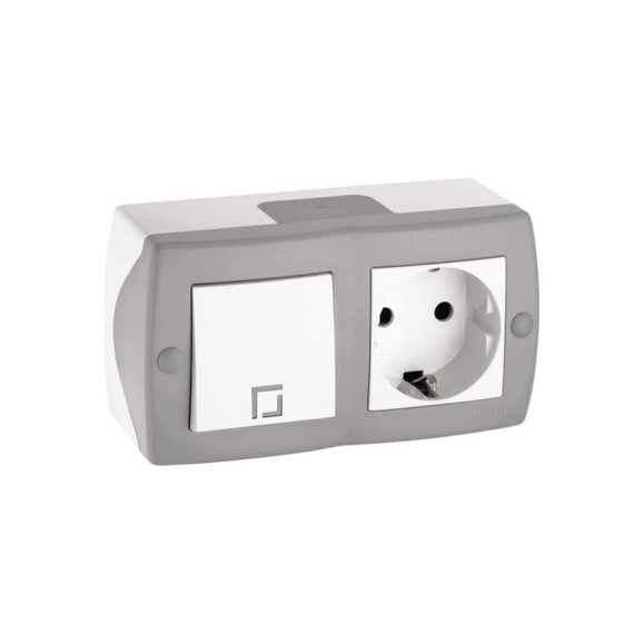 1-клавишный выключатель+розетка с заземлением MONO ELECTRIC Octans, серый 104-020001-180