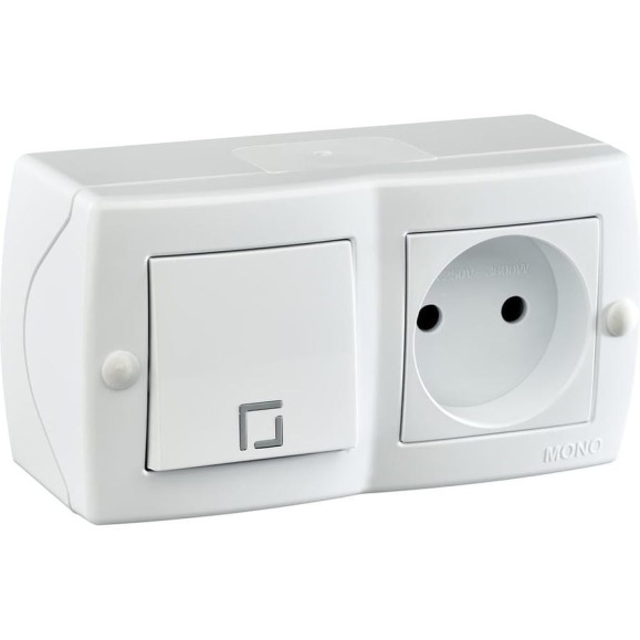 1-клавишный выключатель+розетка без заземления MONO ELECTRIC Octans, белый 104-010101-185