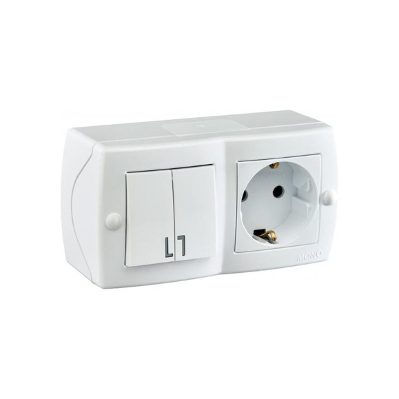 2-клавишный выключатель+розетка с заземлением MONO ELECTRIC Octans, белый 104-010101-181