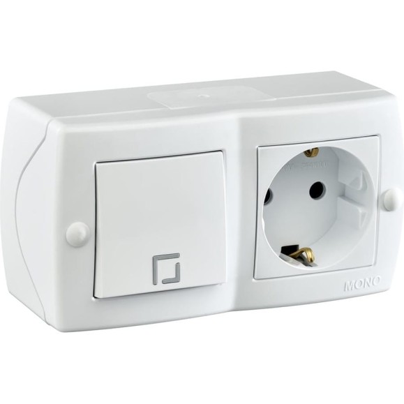 1-клавишный выключатель+розетка с заземлением MONO ELECTRIC Octans, белый 104-010101-180